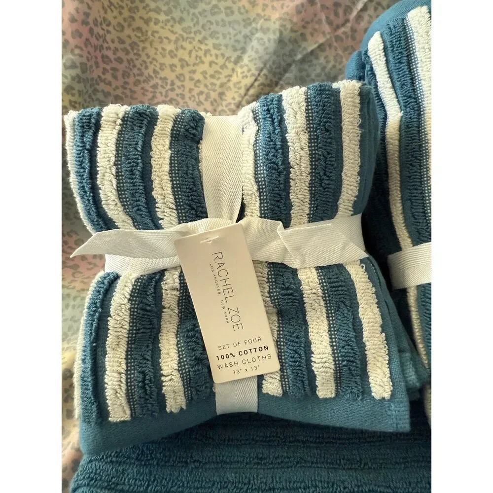 Rachel Zoe 100% Cotton Teal Towel Bundle Set –NWT (Bath/HandWashcloths) SET OF 8